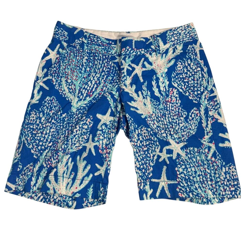 Lilly Pulitzer Chipper Shorts Size 4 Blue Coral Starfish Coastal Print Reef - Picture 3 of 13